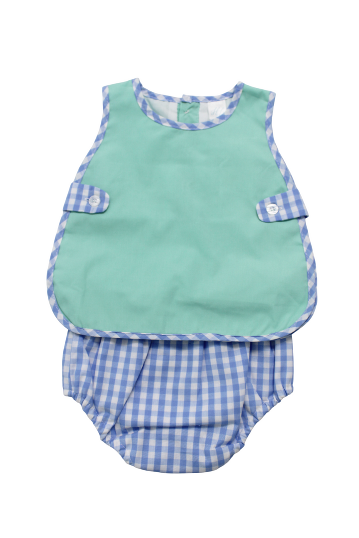 Hampton Mint and Blue Gingham Diaper Set