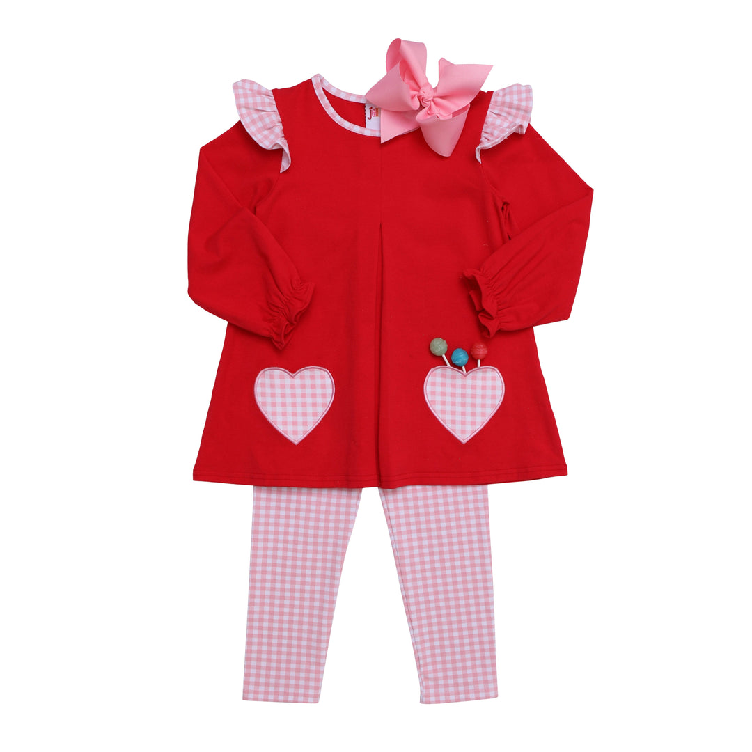 Heart Pockets Applique Pants Set