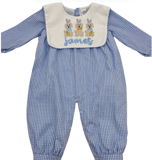 Hampton James Long Sleeve Blue Gingham Bib Romper