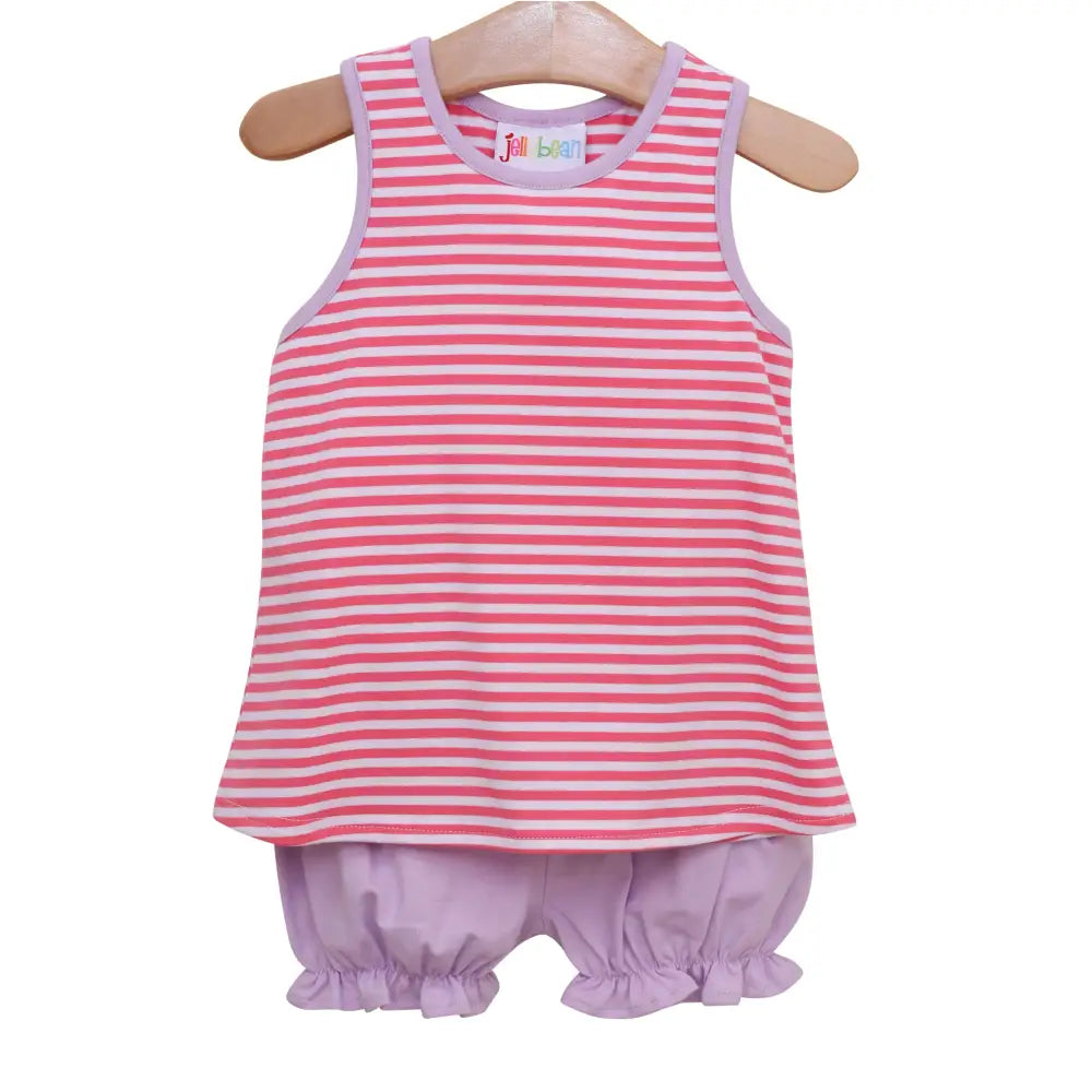 Abby Bow Back Bloomer Set- Pink Stripe/Lavender Preorder Summer