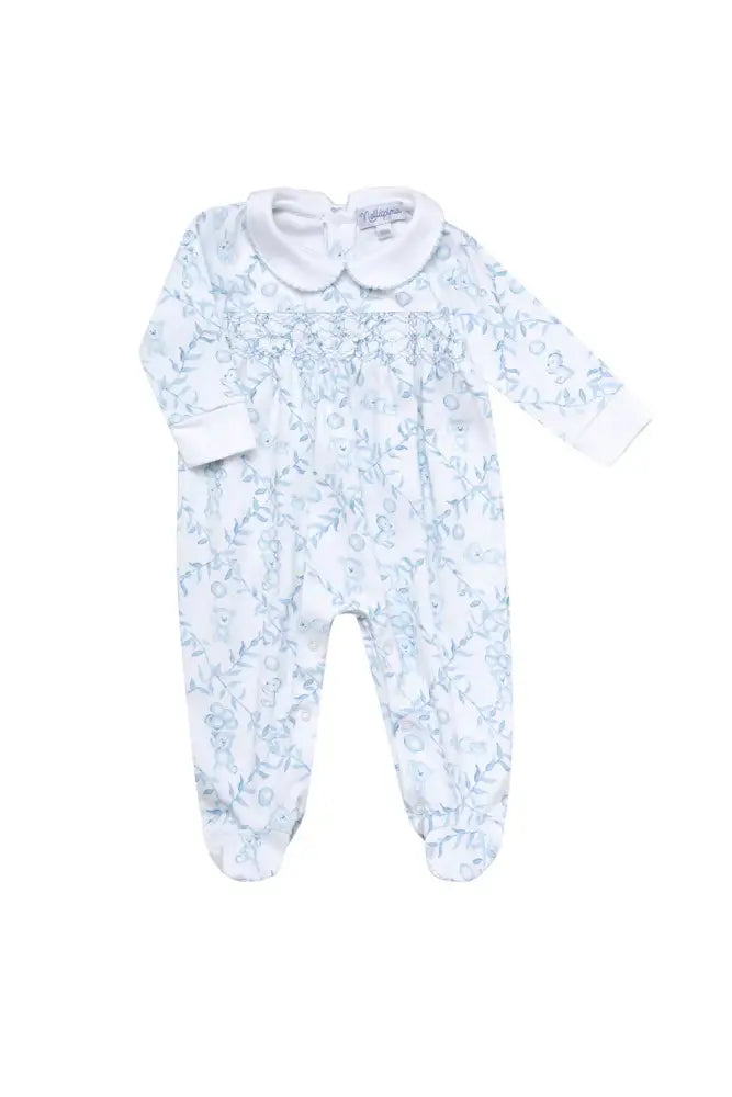 Blue Bears Trellace Smocked Footie- Nella Pima New Baby