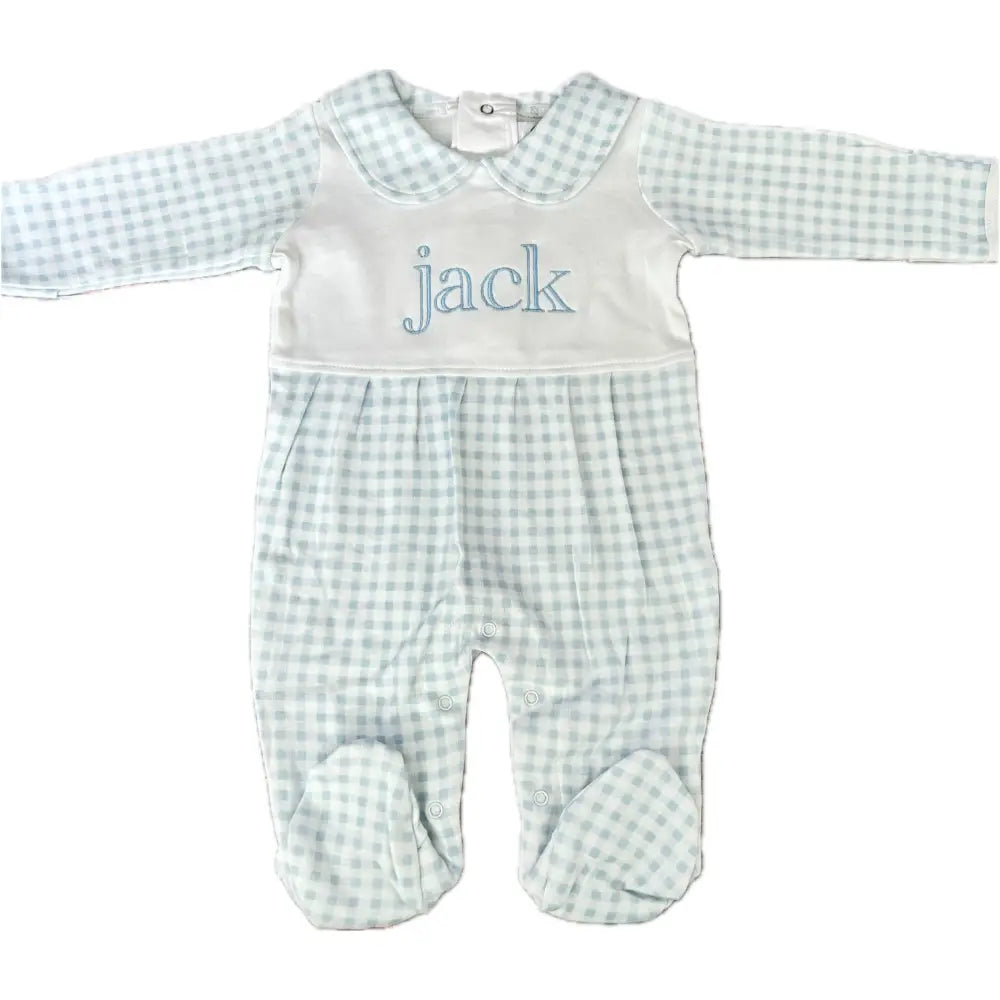 Blue Gingham Collared Footie New Boy