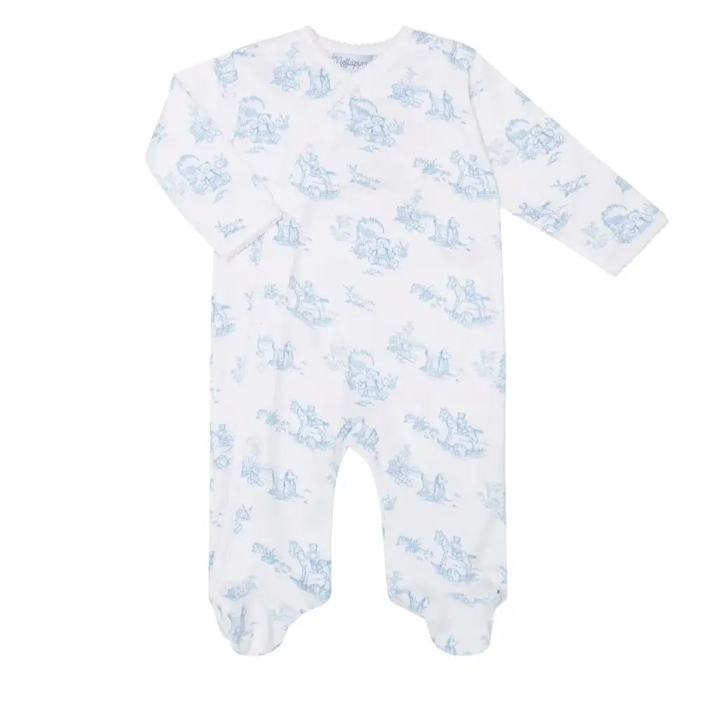 Blue Toile Crossover Footie- Nella Pima New Baby