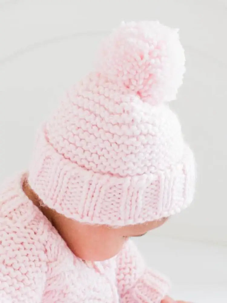 Blush Pink Garter Stitch Beanie Hat New