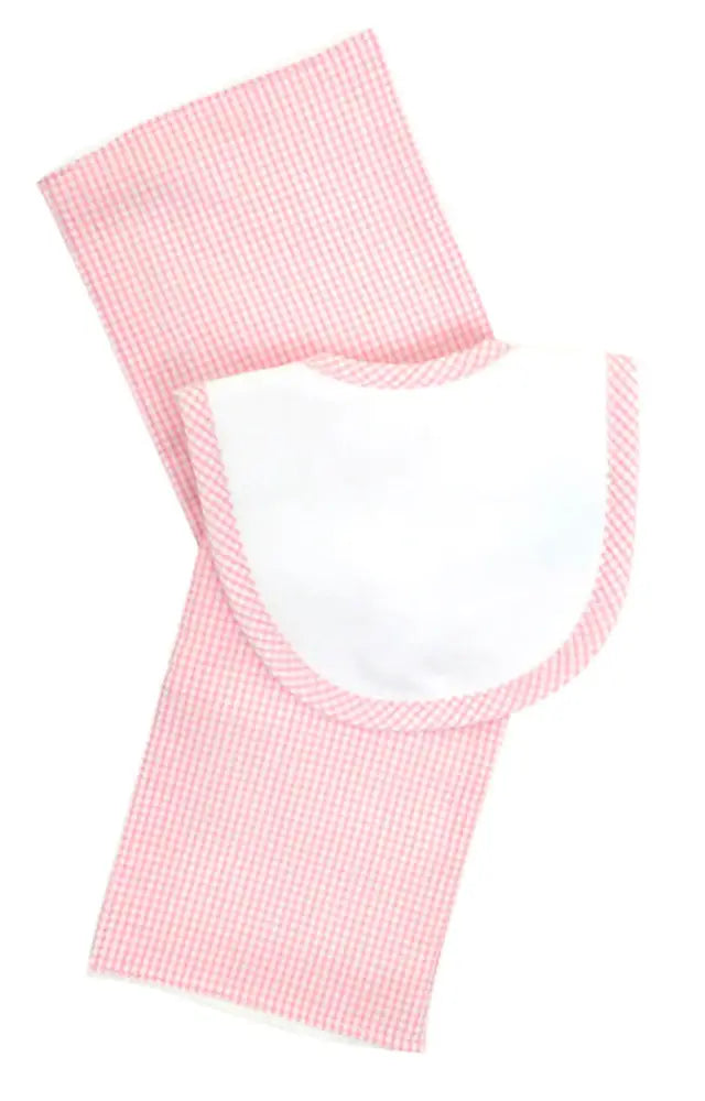 Burp/Drooler Small Blue Check Pink By 3 Marthas New Bib