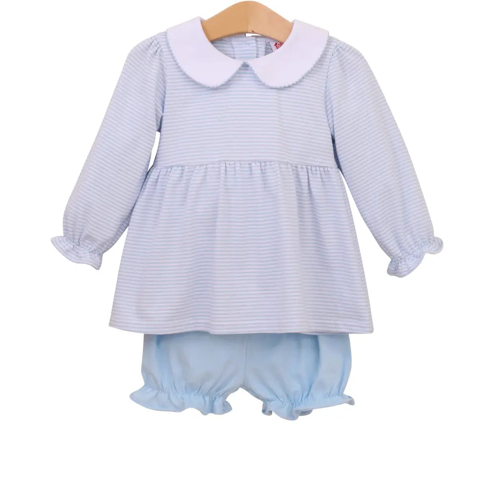 Charlotte Ls Bloomer Set- Light Blue Stripe Fall 2024