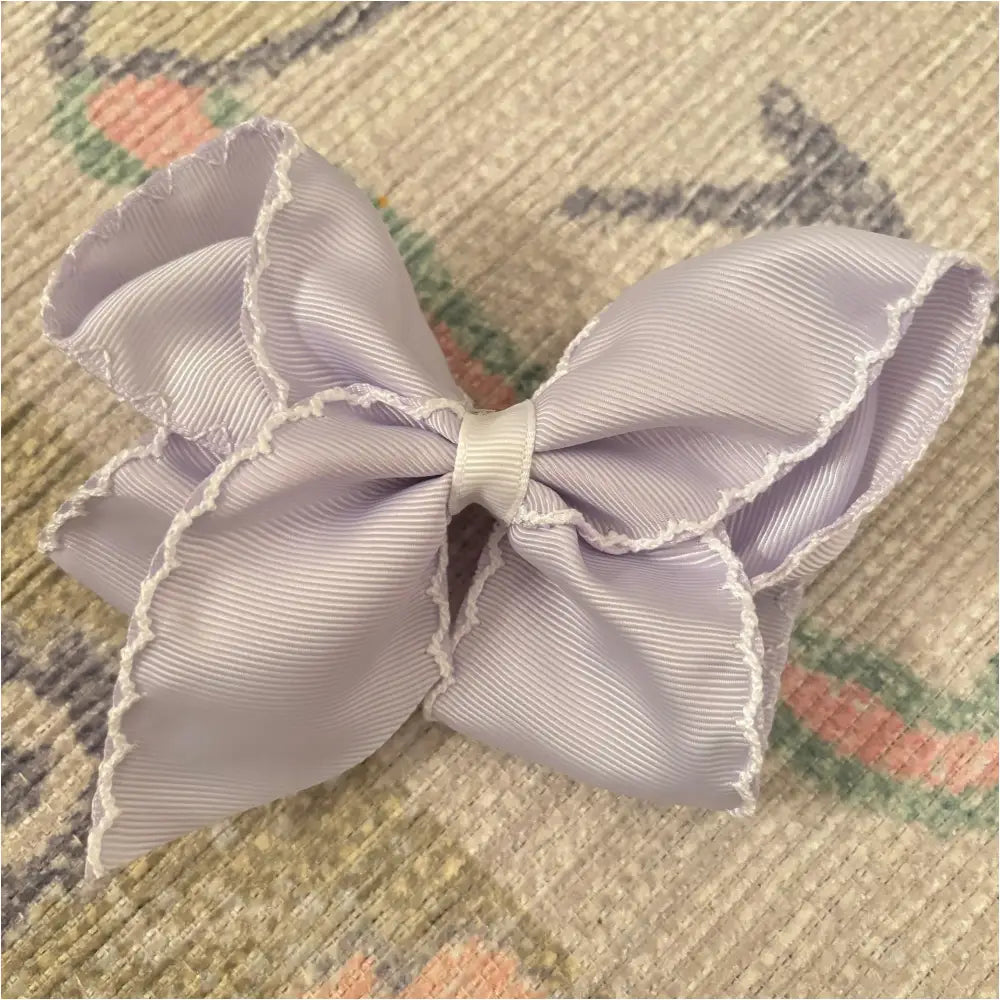 Classic Grosgrain Moonstitch Hair Bow - Large Lilac W/ White New Accessory