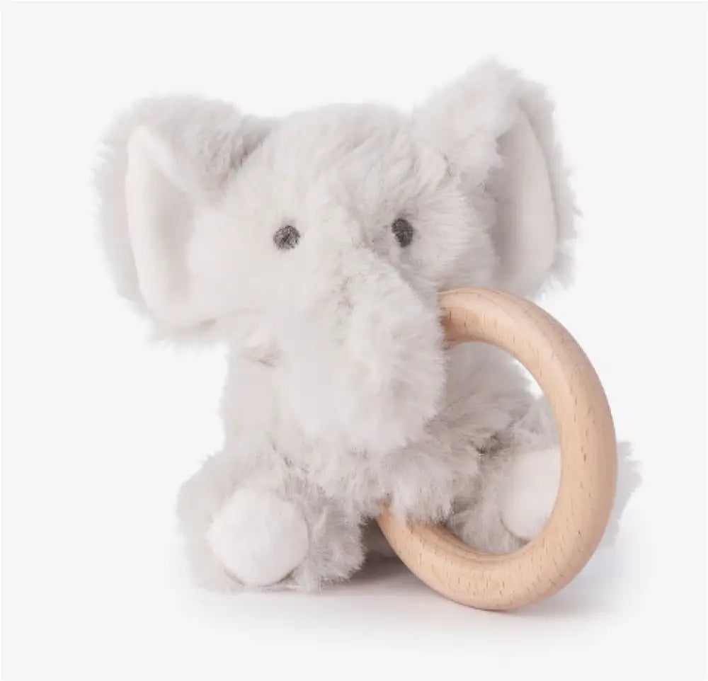 Elegant Baby - Elephant Plush Wooden Ring Rattle