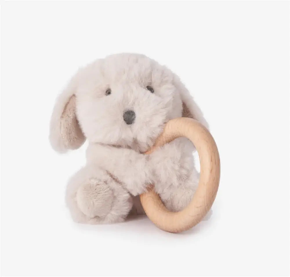 Elegant Baby - Puppy Plush Wooden Ring Rattle