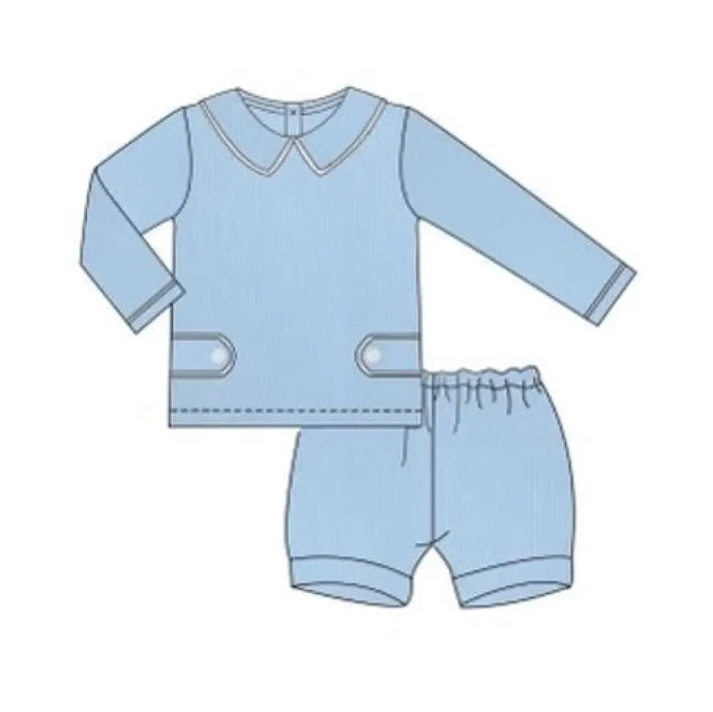 Hampton James Long Sleeve Blue Corduroy Short Set Wholesale