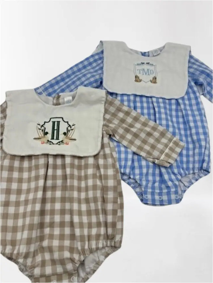 Hampton James Long Sleeve Blue Gingham Bib Bubble Wholesale