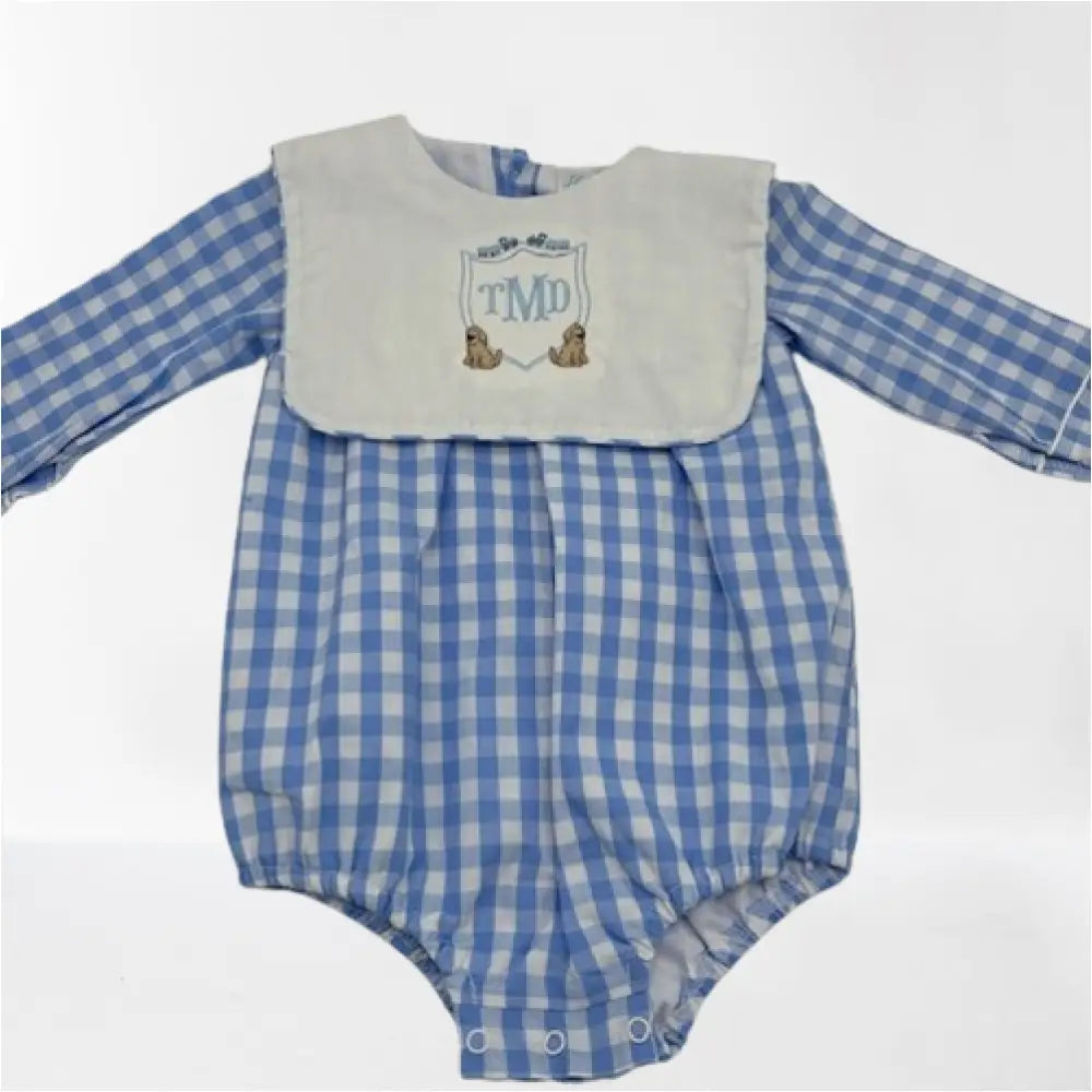 Hampton James Long Sleeve Blue Gingham Bib Bubble Wholesale