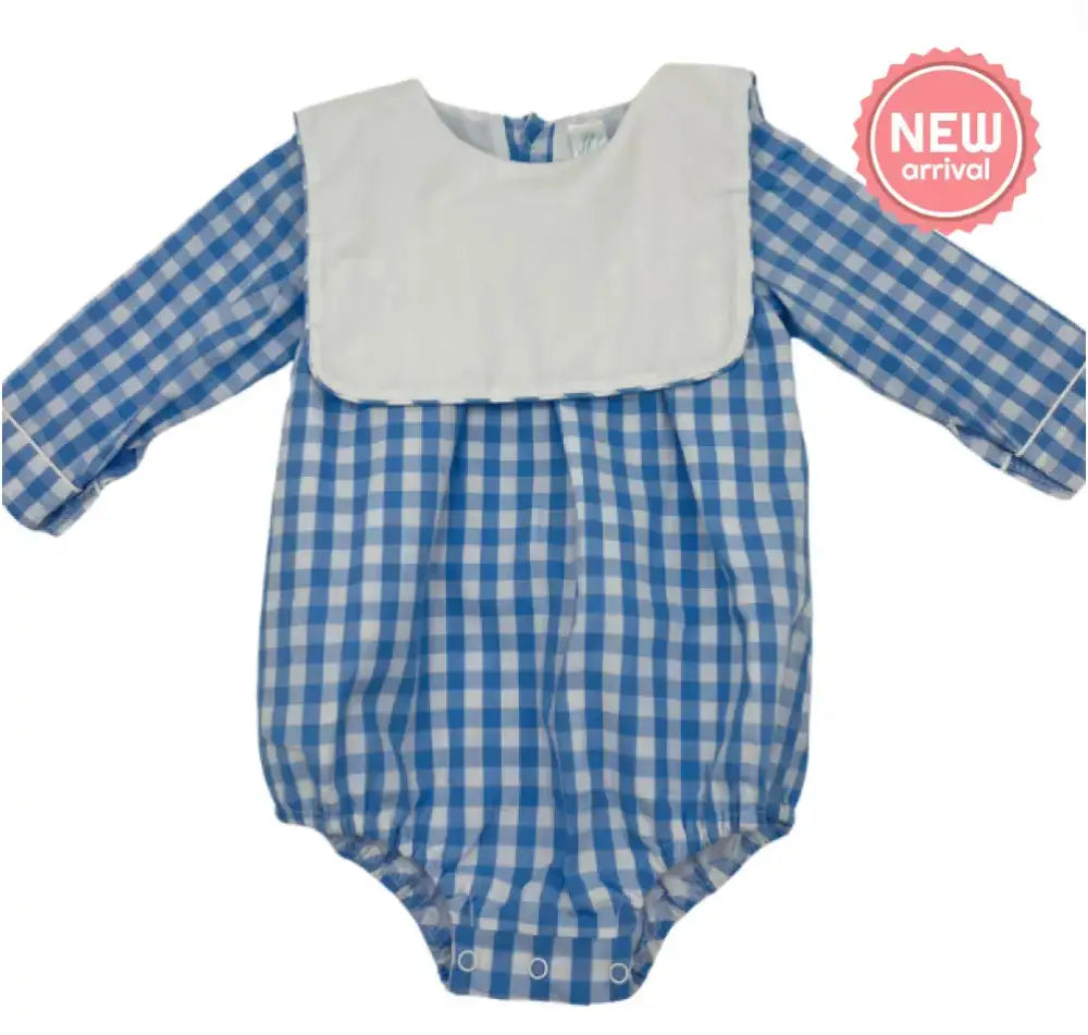 Hampton James Long Sleeve Blue Gingham Bib Bubble Wholesale