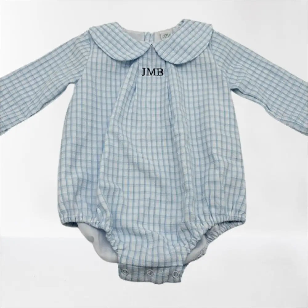 Hampton James Long Sleeve Blue Windowpane Collared Bubble Wholesale