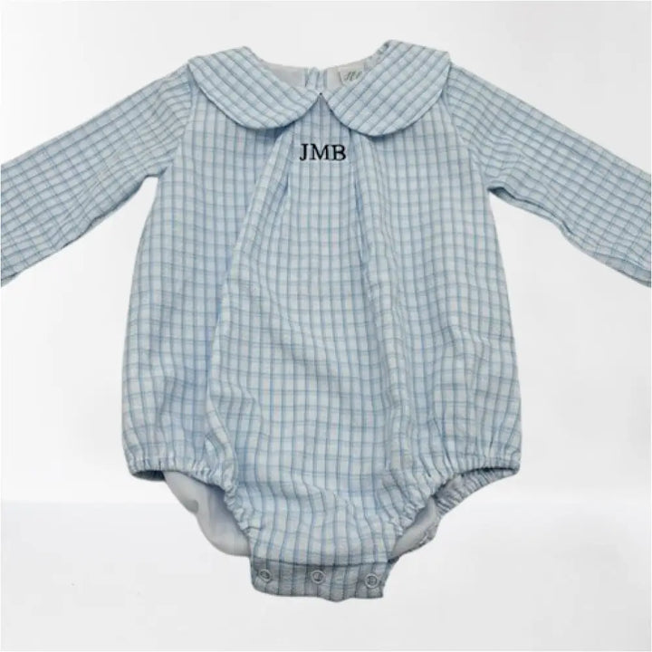 Hampton James Long Sleeve Blue Windowpane Collared Bubble Wholesale