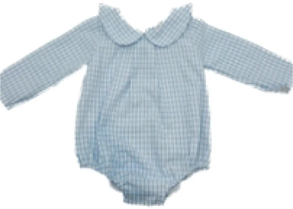 Hampton James Long Sleeve Blue Windowpane Collared Bubble Wholesale