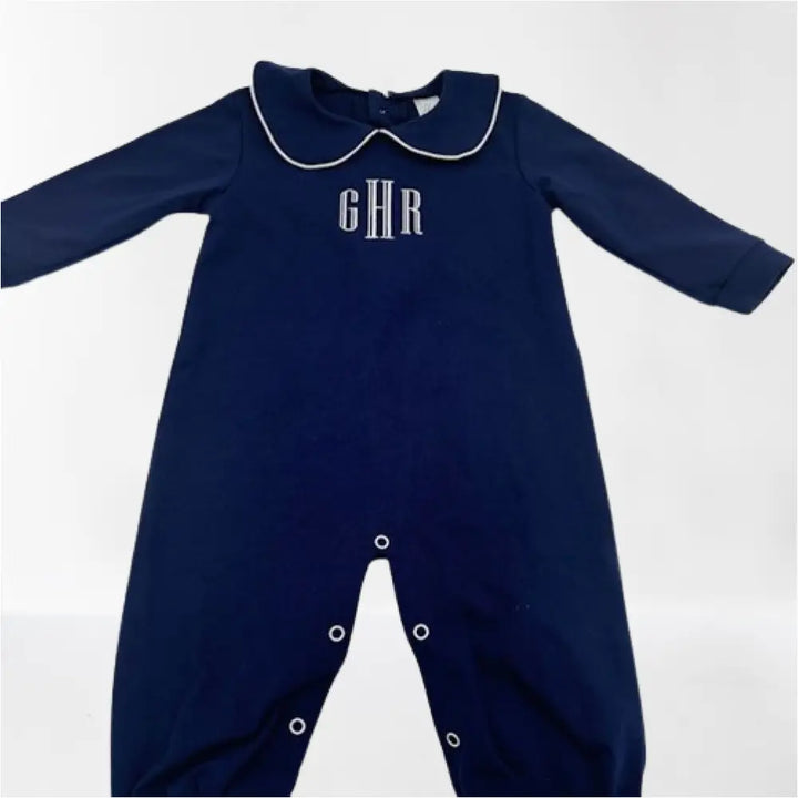 Hampton James Long Sleeve Collar Navy Romper Wholesale