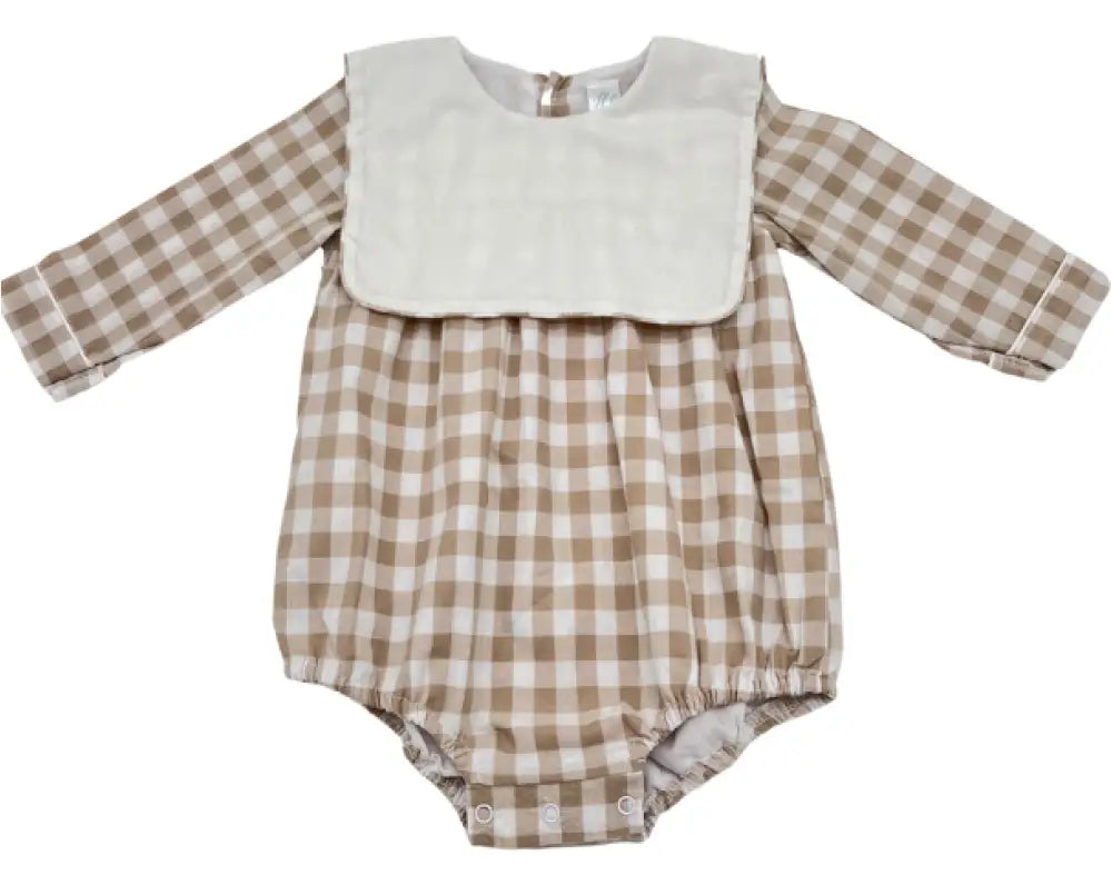 Hampton James Long Sleeve Khaki Gingham Bib Bubble Wholesale