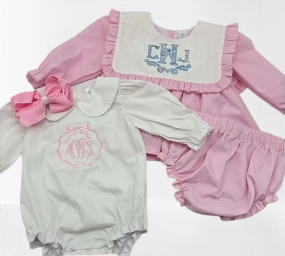 Hampton James Long Sleeve Pink Bib Diaper Set Wholesale