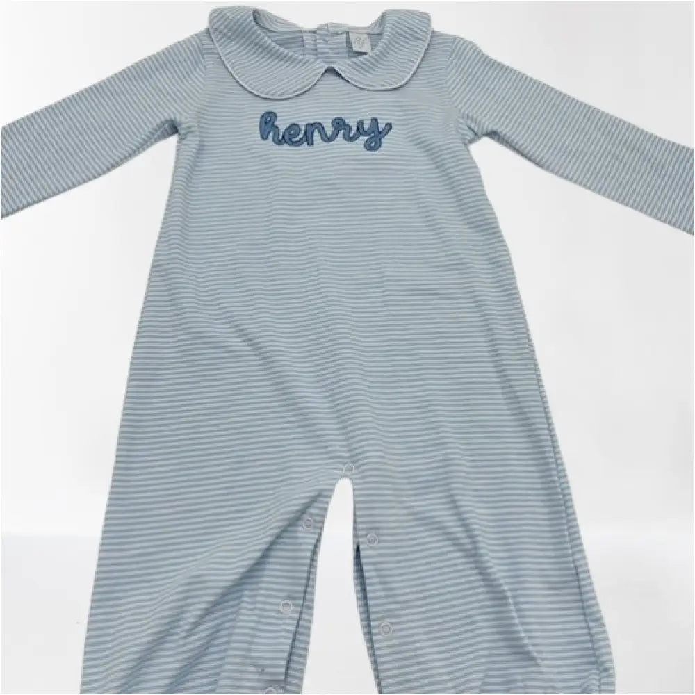 Hampton James Long Sleeve Striped Blue Romper Wholesale