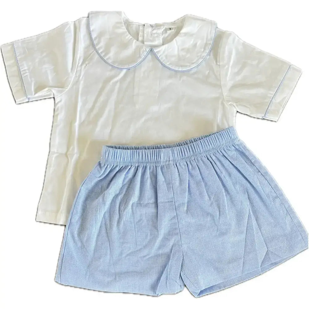 3T Sample Hampton White And Blue Gingham Piping Short Set Samples