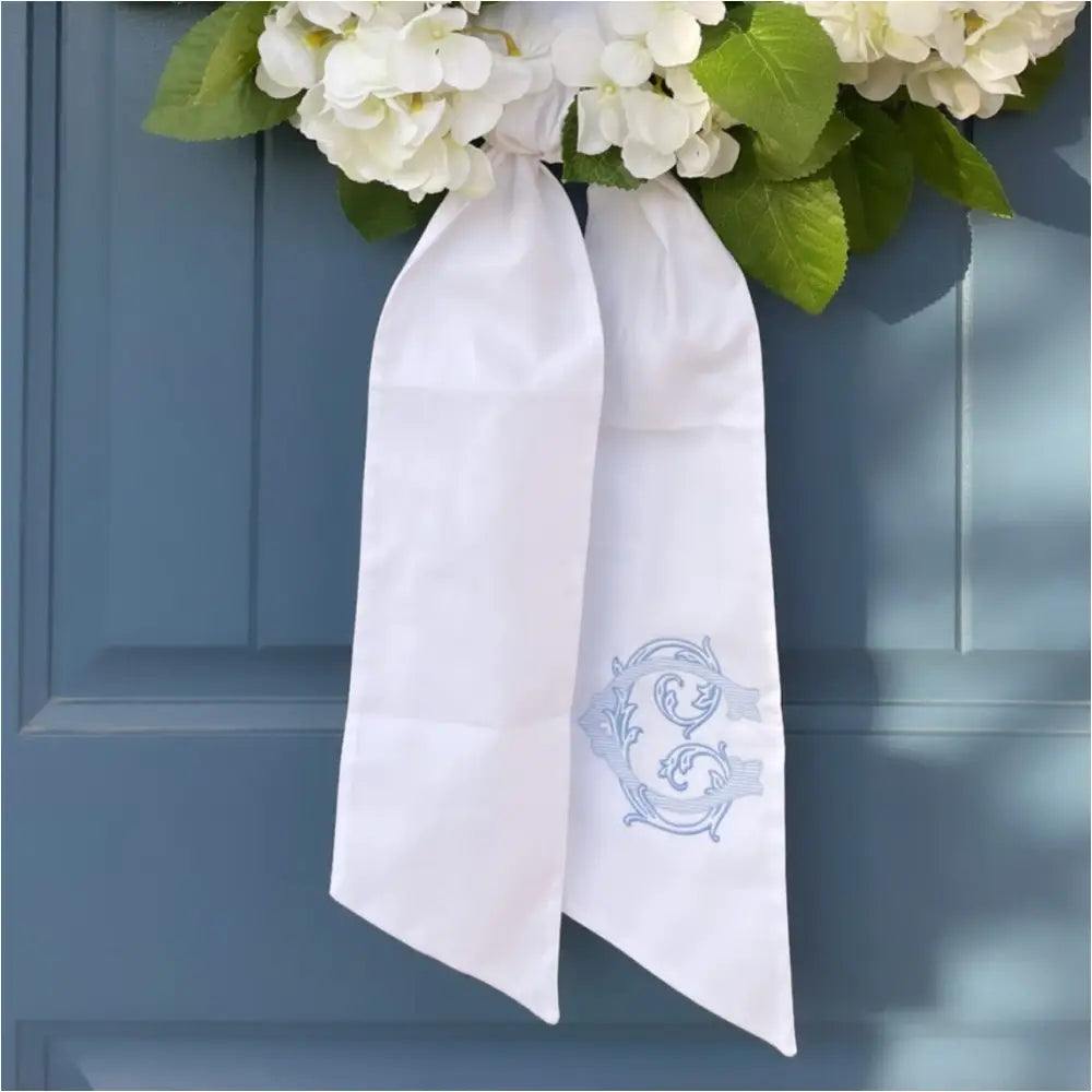 Hampton White Cotton Customized Wreath Sash New Home