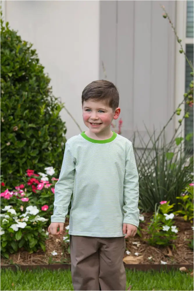 James Ls Shirt- Moss Green Stripe Fall 2024