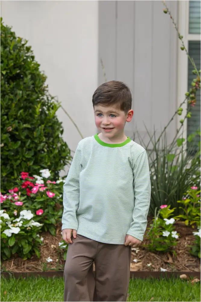 James Ls Shirt- Moss Green Stripe Fall 2024