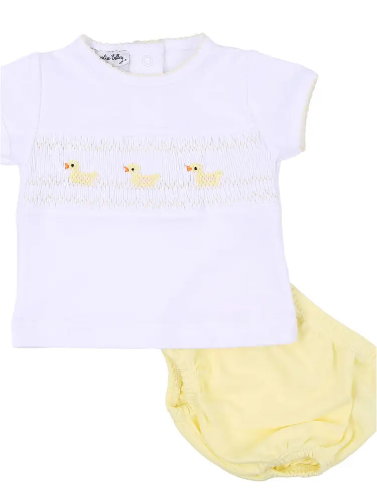 Just Ducky Classics Yellow Smocked S/S Diaper Cover Set New Boy