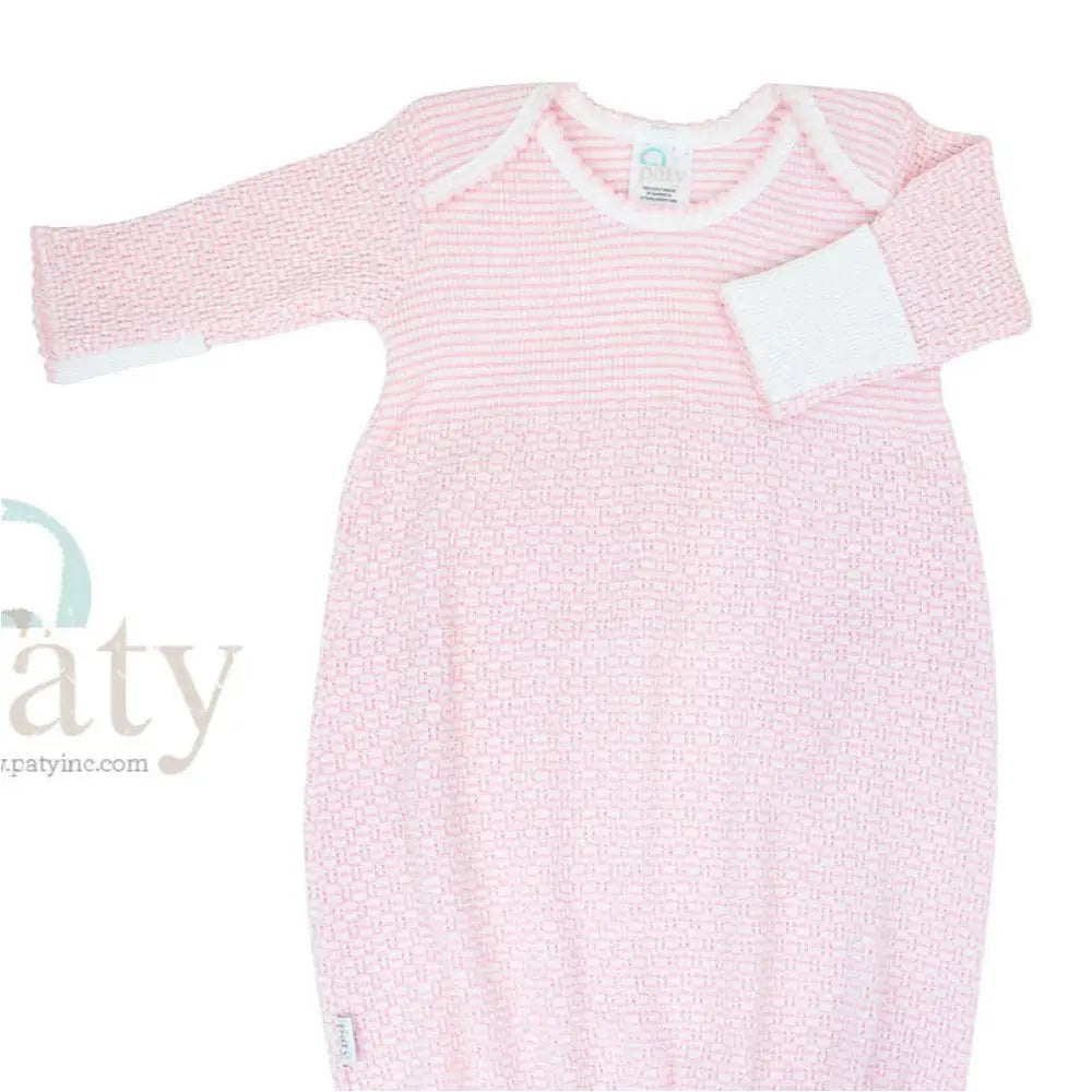 Knit Long Sleeve Lap Shoulder Gown W/Cotton Trim - Pink New Paty