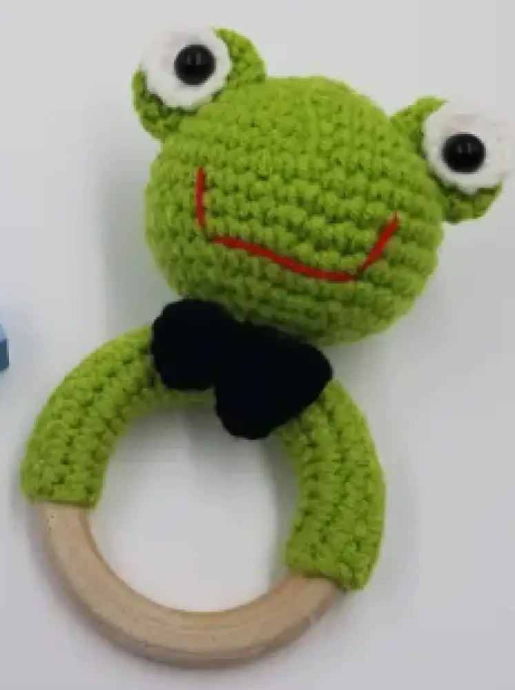Knitted Green Organic Frog Rattle New