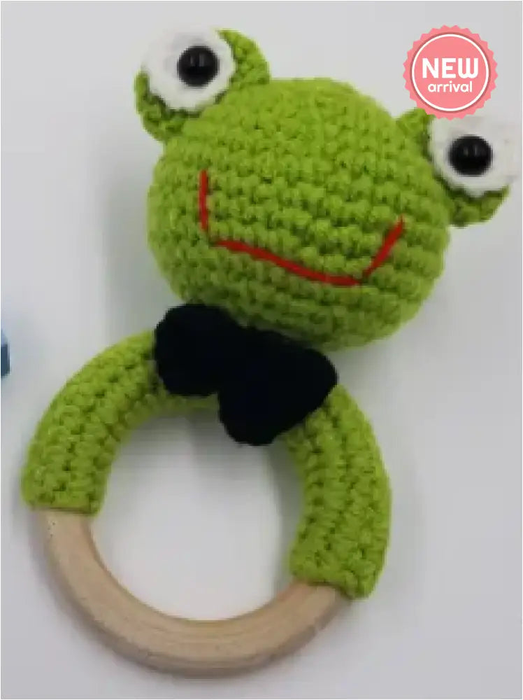 Knitted Green Organic Frog Rattle New