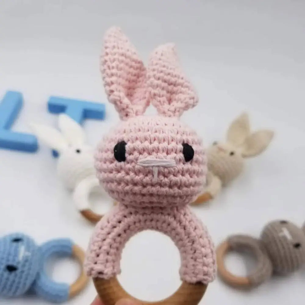 Knitting Rabbit Hand Crochet Rattle New