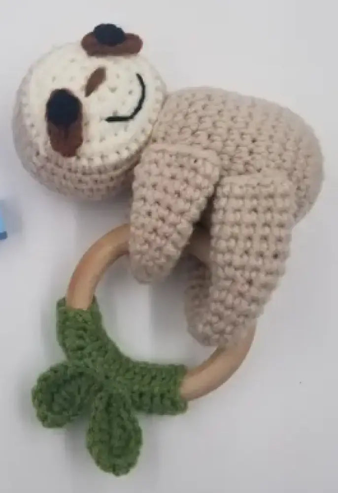 Knitting Sloth Hand Crochet Rattle New