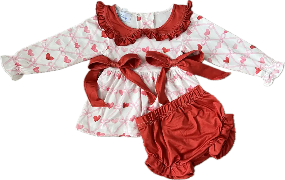 Long Sleeve Red And Pink Watercolor Heart Valentine Bloomer Set New Baby