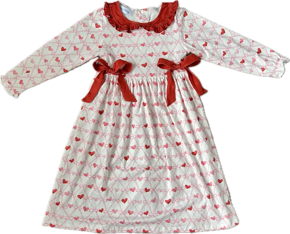 Long Sleeve Red And Pink Watercolor Valentine Heart Dress New Baby