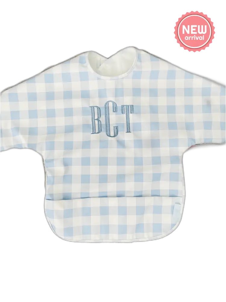 Long Sleeve Signature Catch All Bib - Blue Gingham