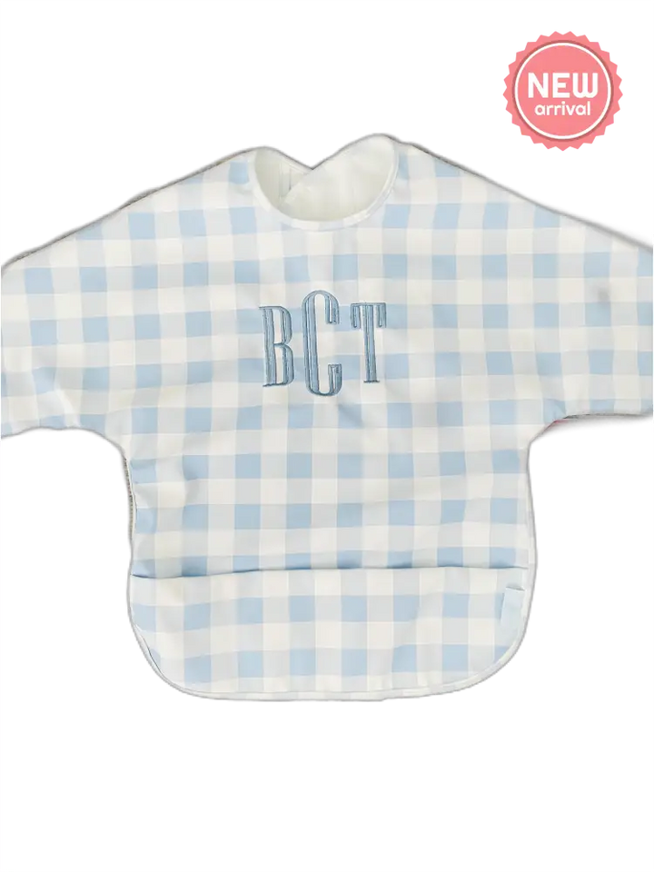 Long Sleeve Signature Catch All Bib - Blue Gingham