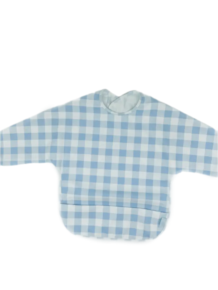 Long Sleeve Signature Catch All Bib - Blue Gingham