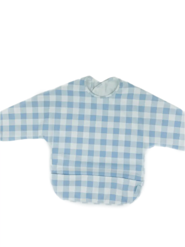 Long Sleeve Signature Catch All Bib - Blue Gingham