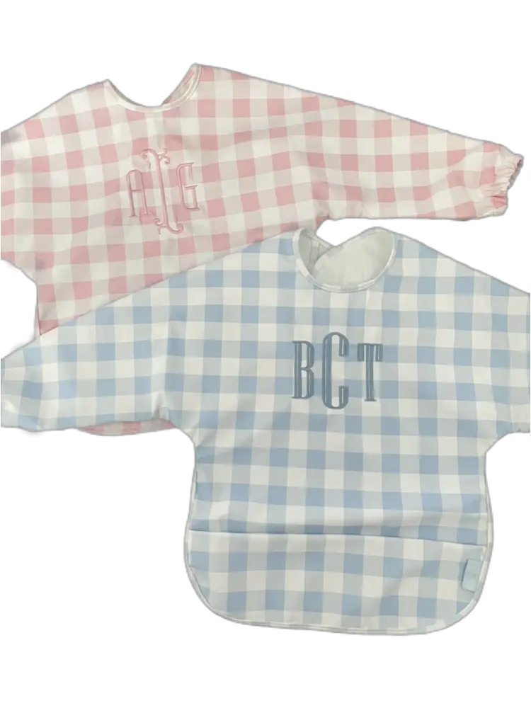 Long Sleeve Signature Catch All Bib - Blue Gingham