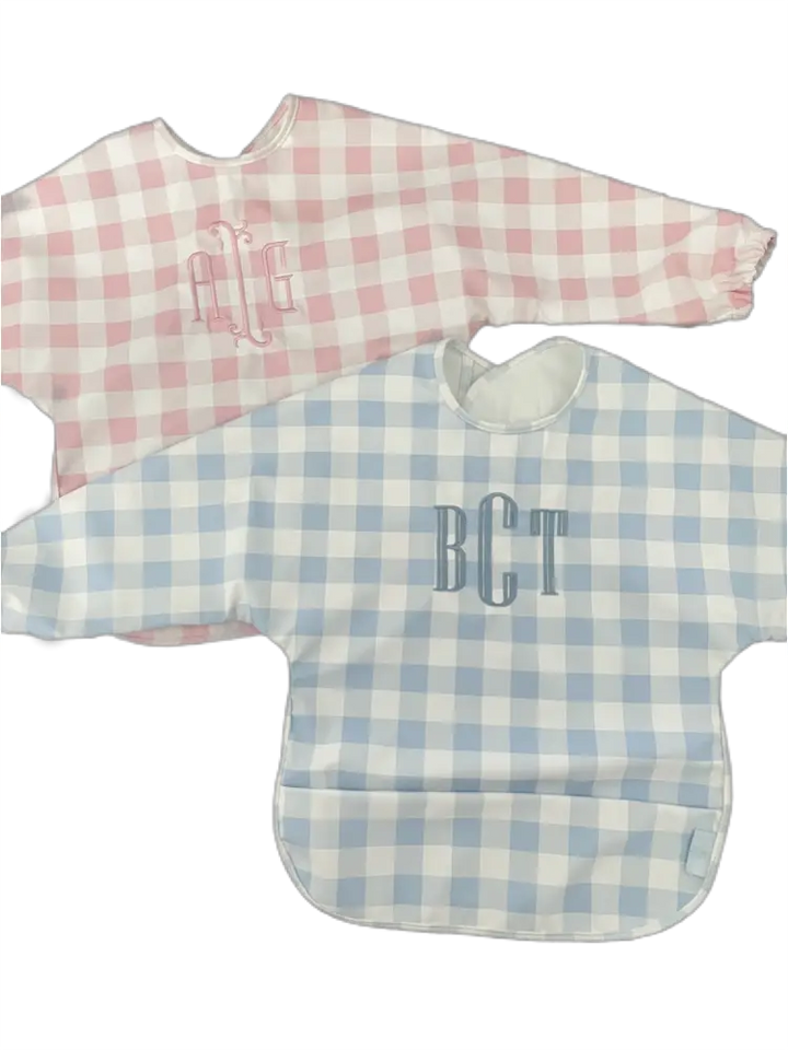 Long Sleeve Signature Catch All Bib - Blue Gingham