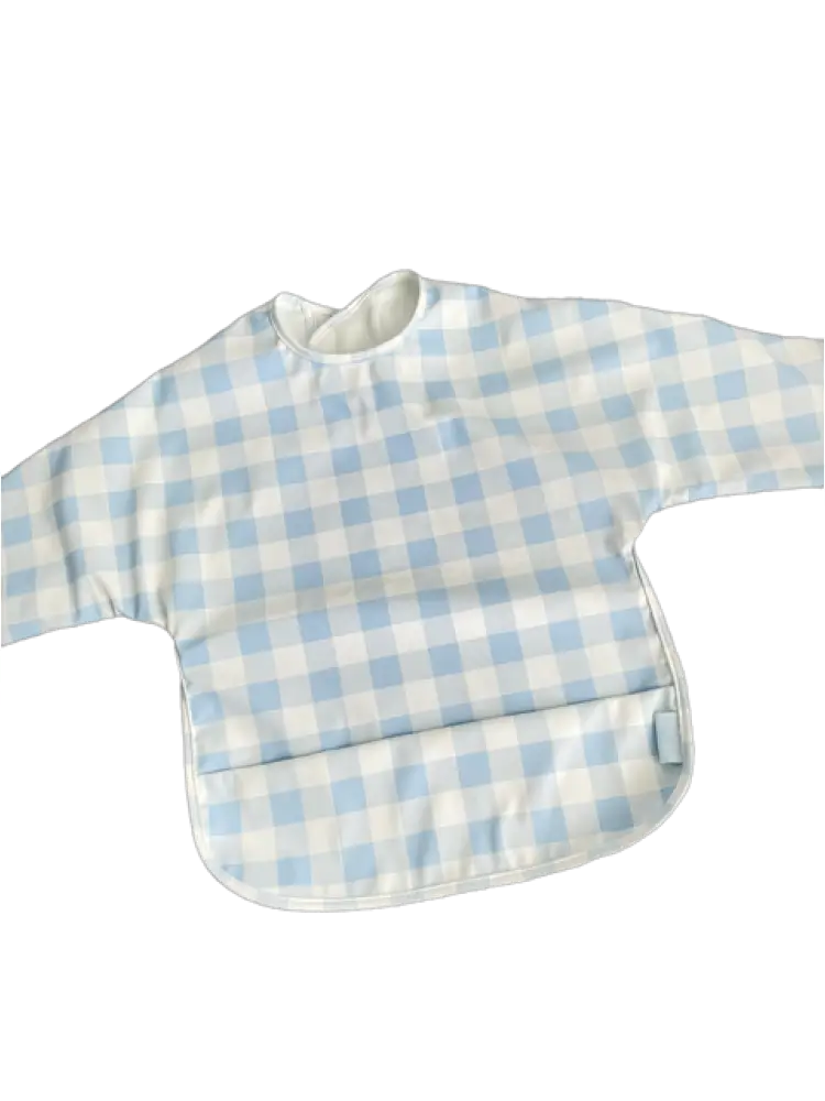 Long Sleeve Signature Catch All Bib - Blue Gingham