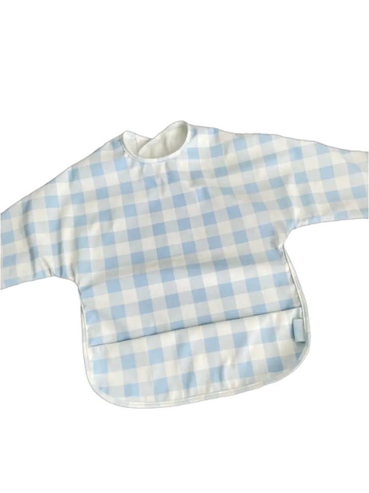 Long Sleeve Signature Catch All Bib - Blue Gingham