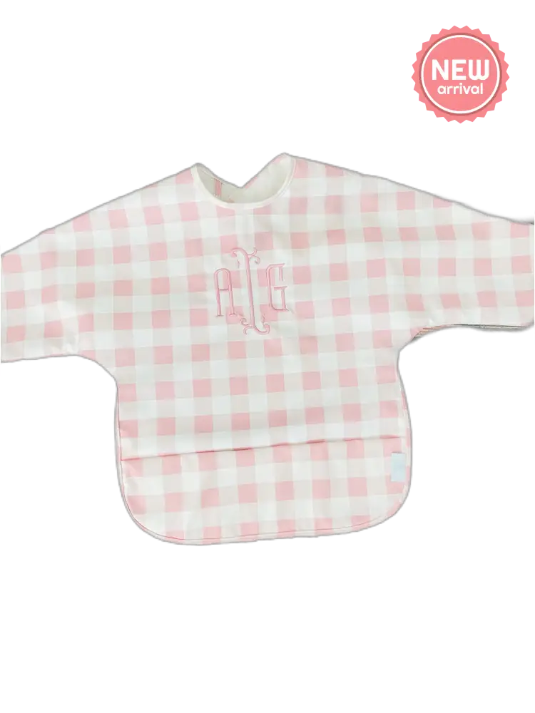 Long Sleeve Signature Catch All Bib - Pink Gingham