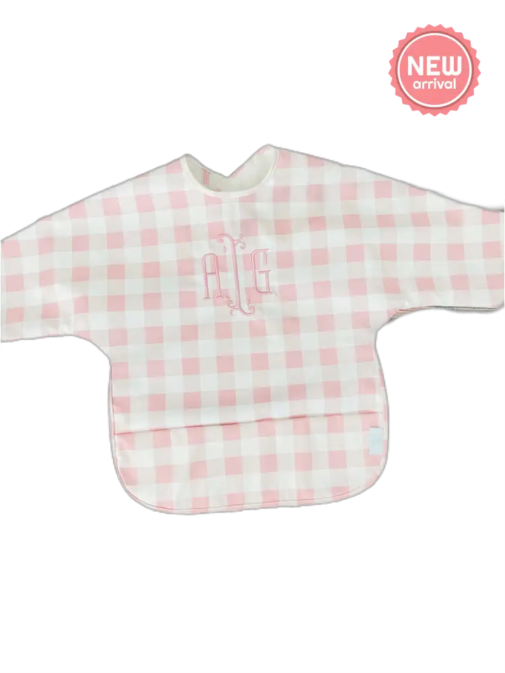 Long Sleeve Signature Catch All Bib - Pink Gingham