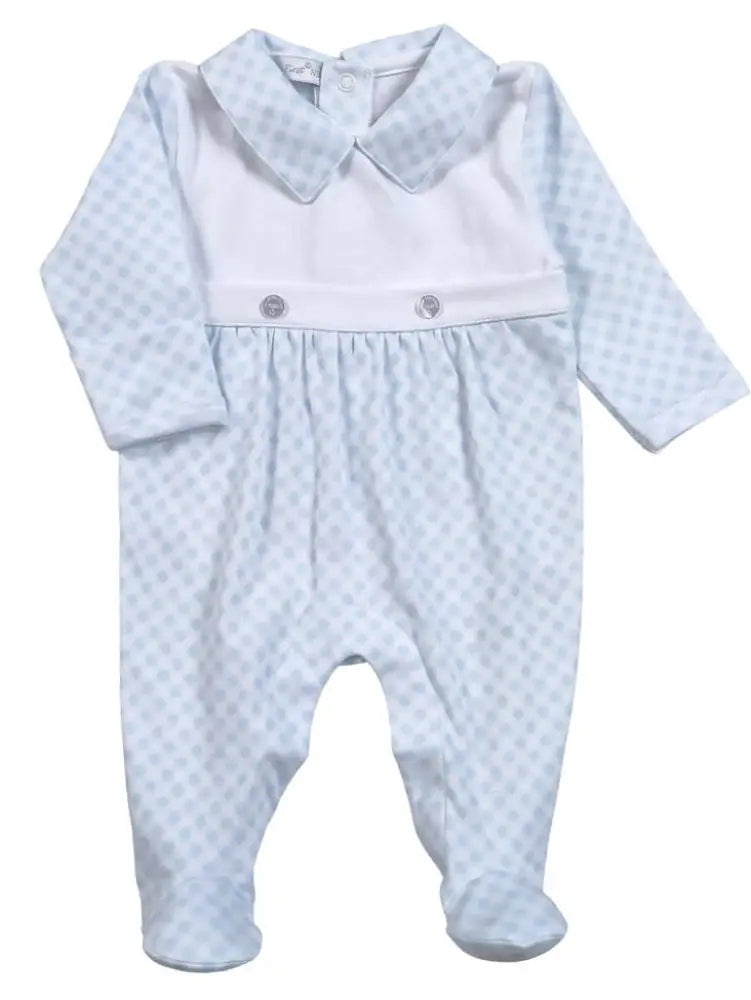 Louis Blue Gingham Two Button Bib Footie New Baby