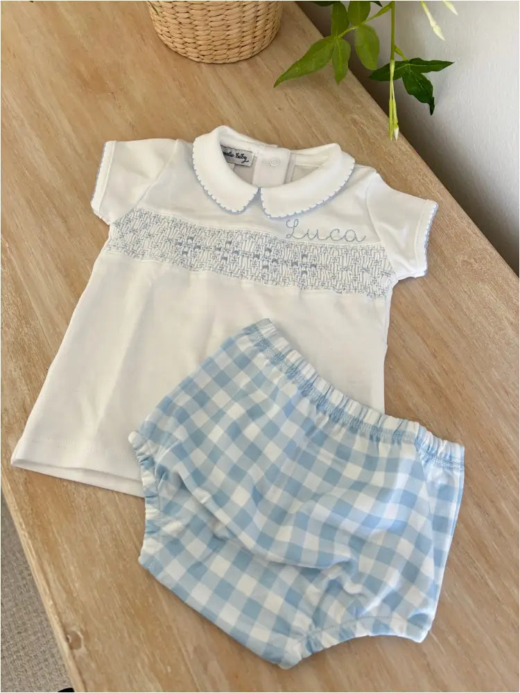 Baby Checks Ss24 Lb Smocked Collar Diaper Cover Set New Boy