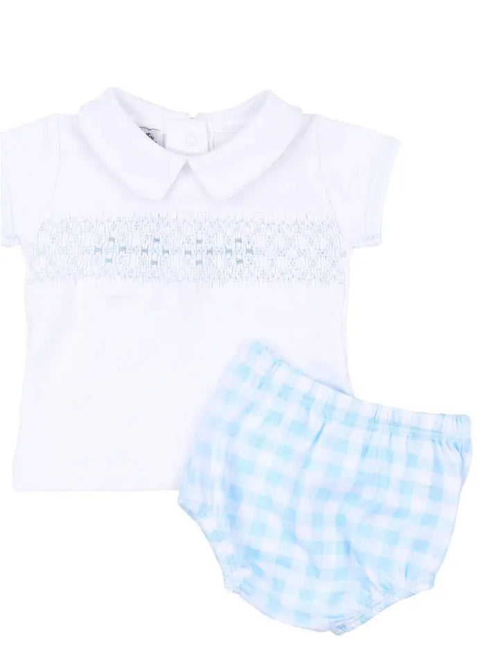 Baby Checks Ss24 Lb Smocked Collar Diaper Cover Set New Boy