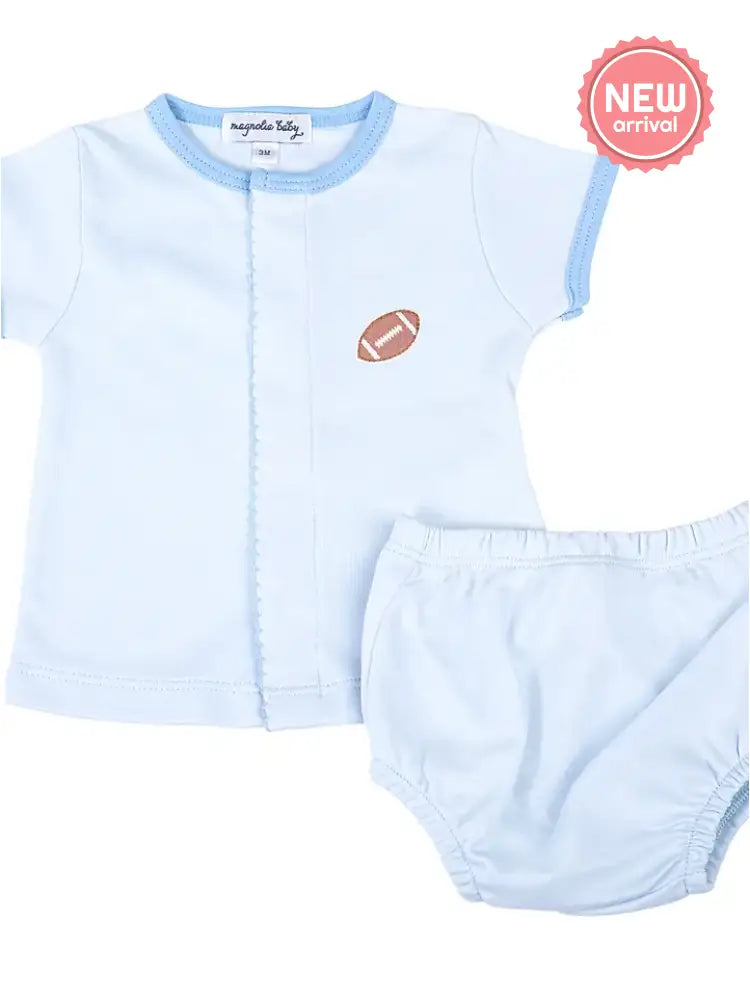 Magnolia Baby Darling Football Blue Embroidery Diaper Cover Set